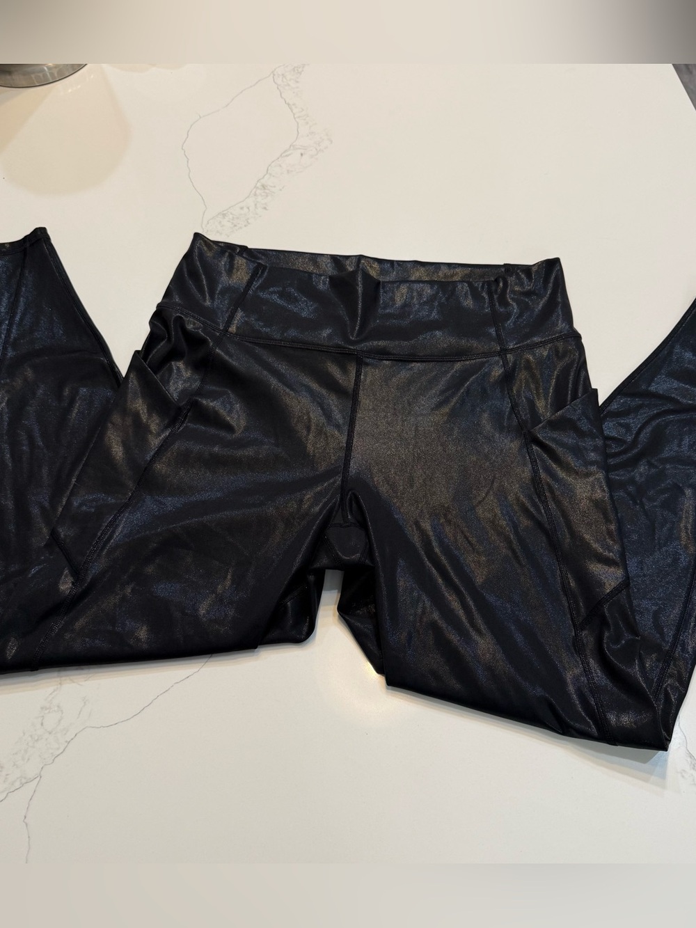 Fabletics Black Faux Leather High-Waist Leggings sz XXL/1X pockets EUC
